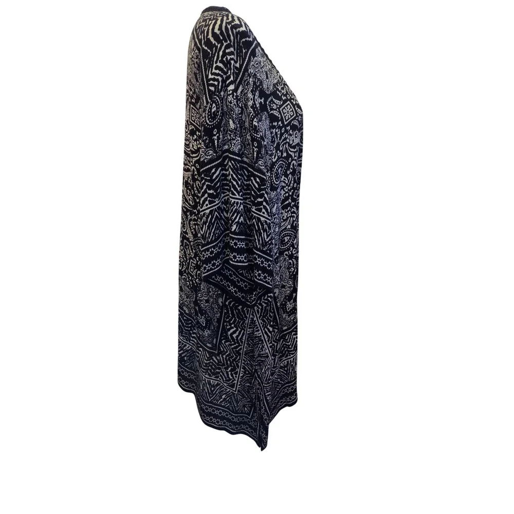 Bilo Black White Paisley Print Kimono Cardigan Open‎ Front Lightweight